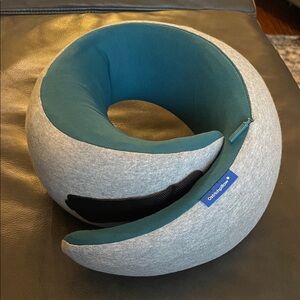 Ostrichpillow Gray and Teal Travel Pillow Memory Foam Washable